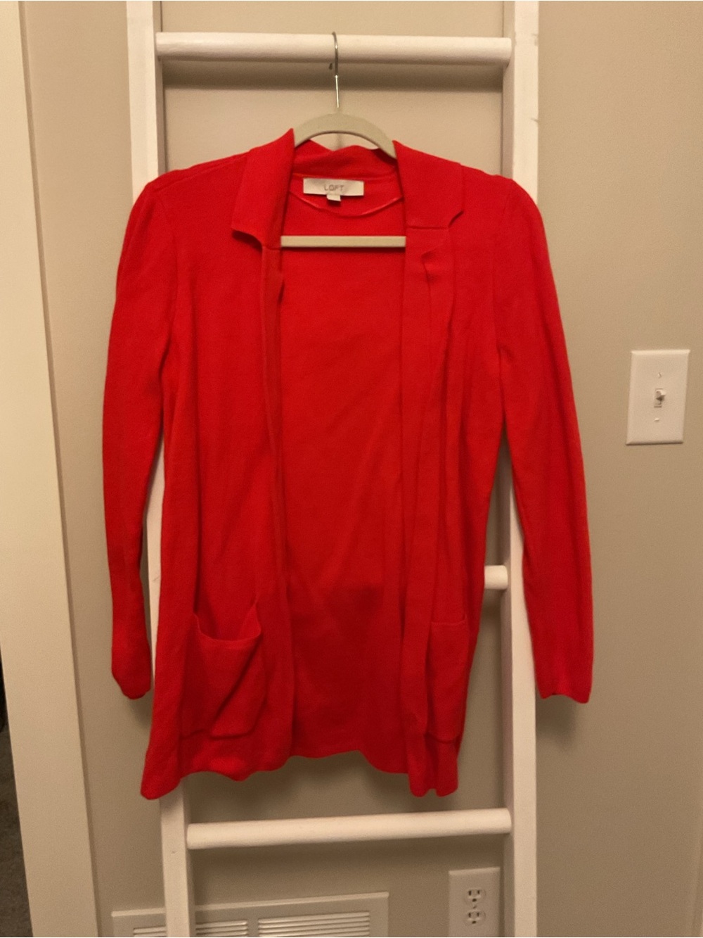 LOFT Open-Front Bright Red Cardigan
